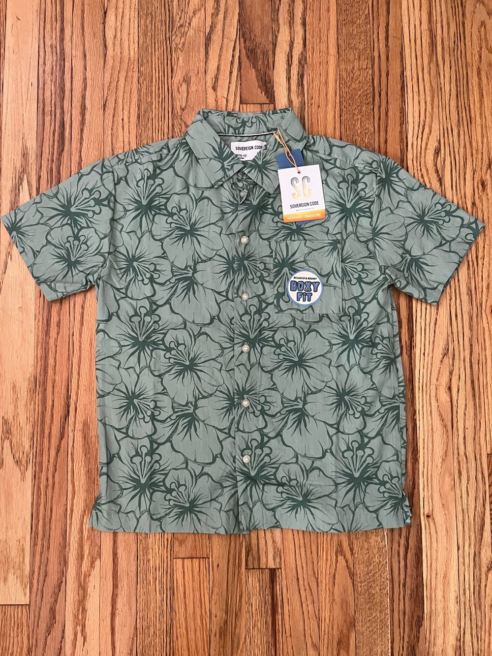Sovereign Code Boys Green Hawaiian Short-Sleeve Button-Up Shirt Sz 10/12